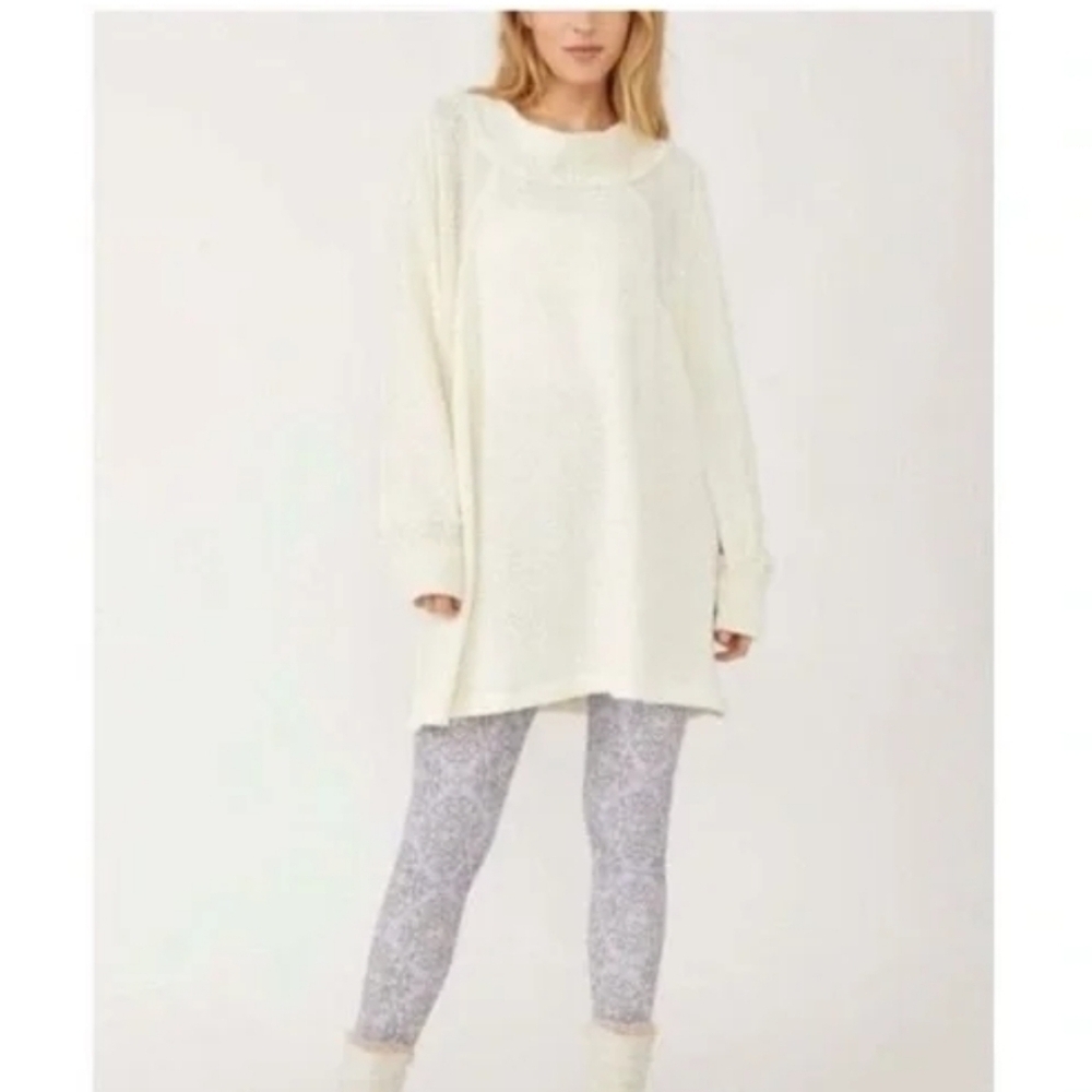 NWT Free People She's a Keeper Mock Neck Sweater French Nilla Long Line Oversize